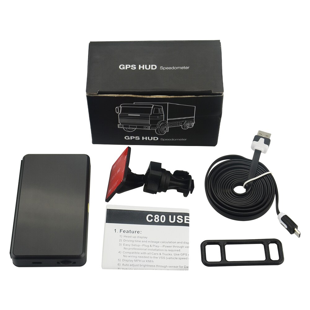 Digital bil gps speedometer  c80 green screen speed display  c80 højde display til bil lastbiler motorcykel head up display bil: Med kasse