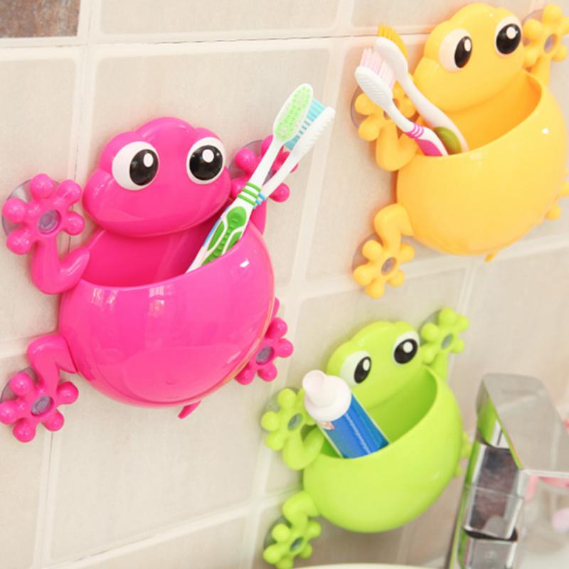 De dibujos animados lindo Gecko modelo cepillo de dientes pasta de dientes de montaje en pared tonto maquillaje soporte Rack Niños Accesorios para el baño