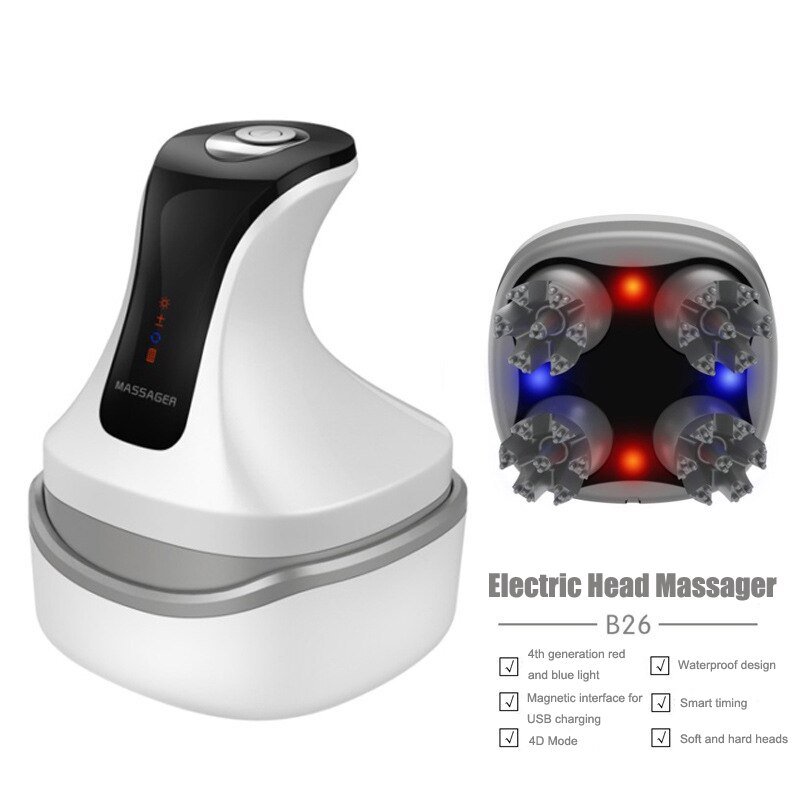4D Electric Head Massager Scalp Massager IPX7 Waterproof Promote Hair Growth Body Neck Deep Tissue Kneading Massage Rechargeable