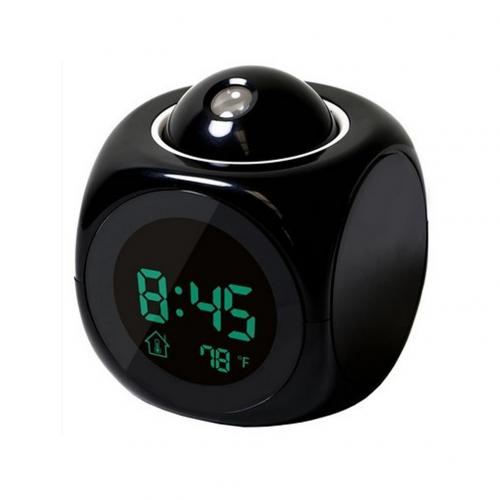 Multifunctional Voice Talking LED Display Time Projection Thermometer Alarm Clock: black