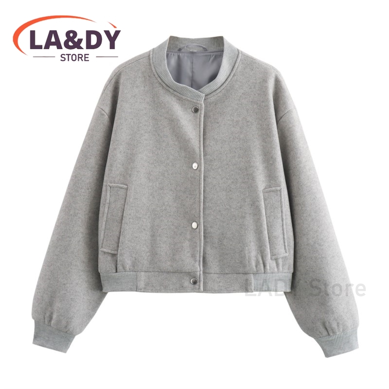 Giacca cappotto 2024 autunno donna moda sciolto monopetto colletto alla coreana femminile tinta unita Casual manica lunga tasche capispalla: L / Grigio scuro