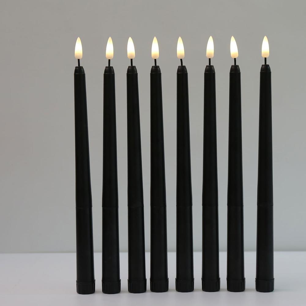 Pack of 6 Black LED Birthday Candles,Yellow/Warm White Plastic Flameless Flickering Battery Operated LED Halloween Candles: white light flicker