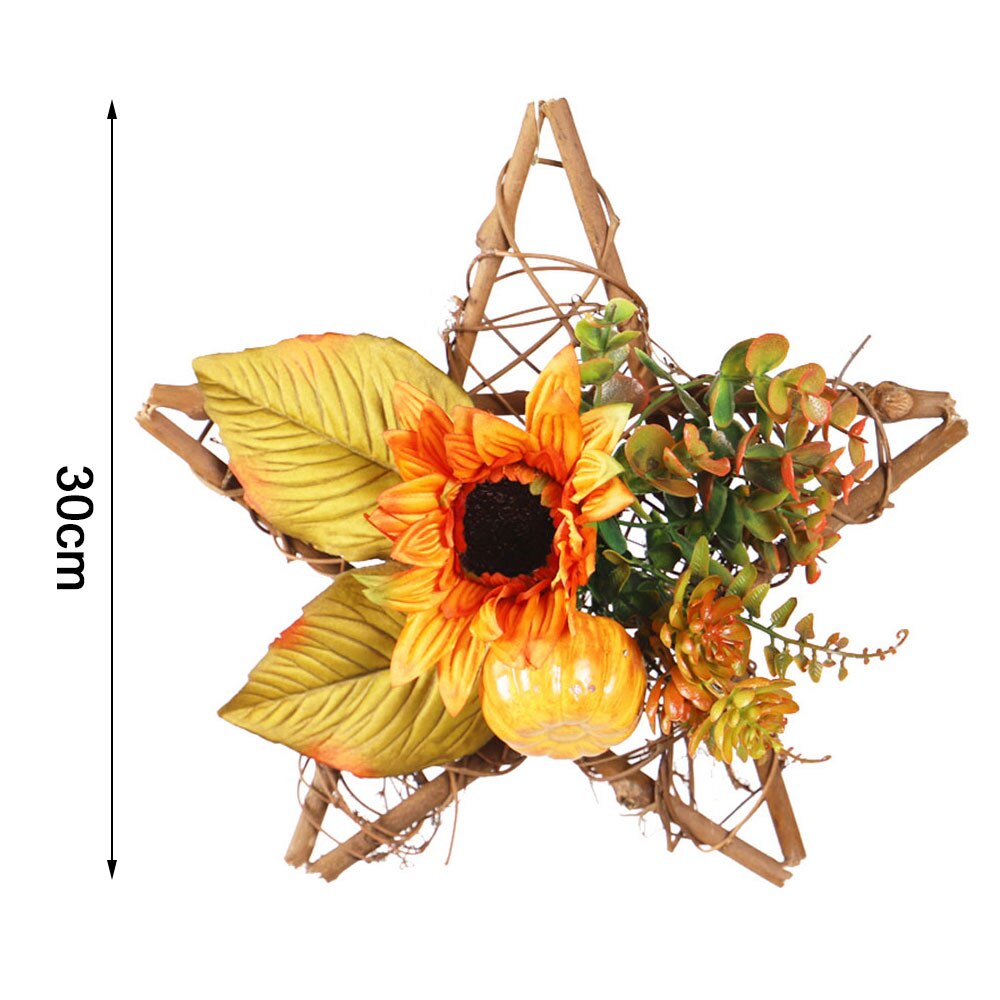 Artificial Flower Fall Wreath Thanksgiving Fall Harvest Garland Ornament with Pumpkins Maple Leaf Home Wall Door Hanging Decor: C2