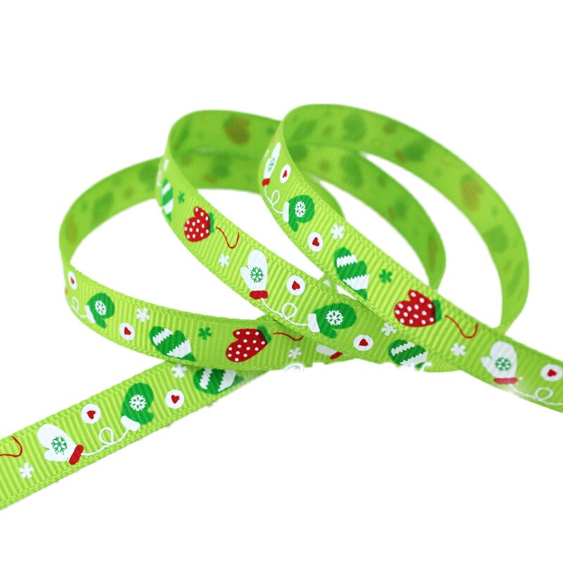 10mm kerstletter bedrukte grosgrain linten 2 meter/lots kerst verjaardag feest inpakpapier snoepdoos verpakking linten: Groene kersthandschoen