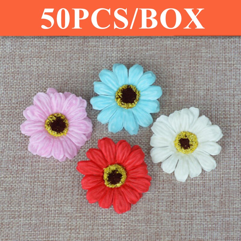 50PCS Soap Flower Artificial Flowers Little Daisies Sun Flower Flower Head Bouquet Making Box With Florist Materials