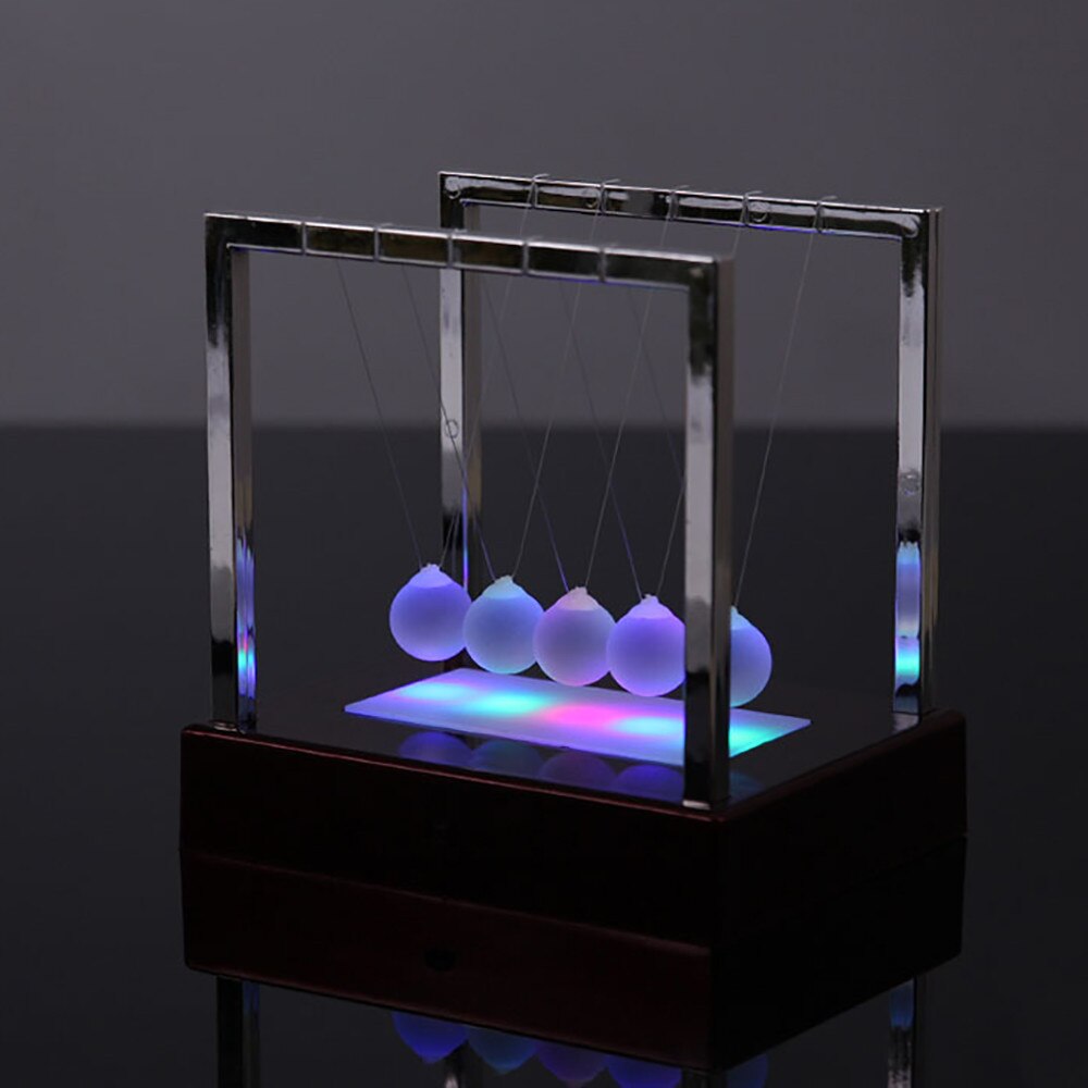 Small luminous Newton swing ball puzzle Newton cradle LED light up kinetic energy home office science toy home decoration F4