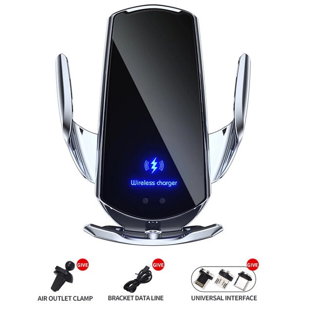 Automatische Montieren 15W Qi Auto Drahtlose Ladegerät für iPhone 12 11 XS XR X 8 Samsung S21 S20 Magnetische USB Schnelle Ladung Telefon Halfter: Luft entlüften Silber-