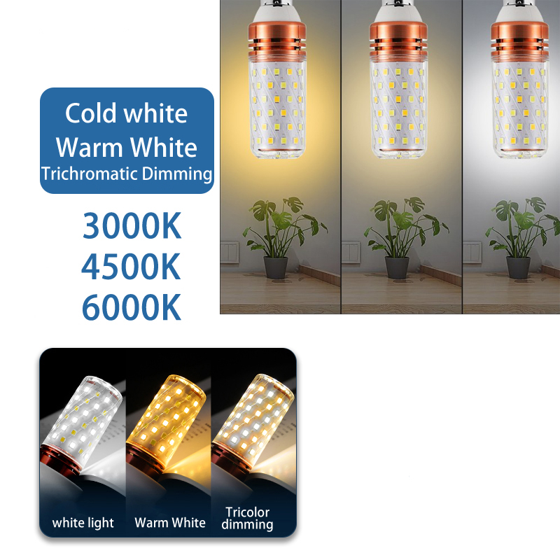 Superheldere Led Lamp Spaarlamp E14 Kleine Schroef E27 Maïslamp Huishoudelijke Verlichting Drie Kleuren Dimmen Volledig Spectrum 220V: WHITE / green / 28W