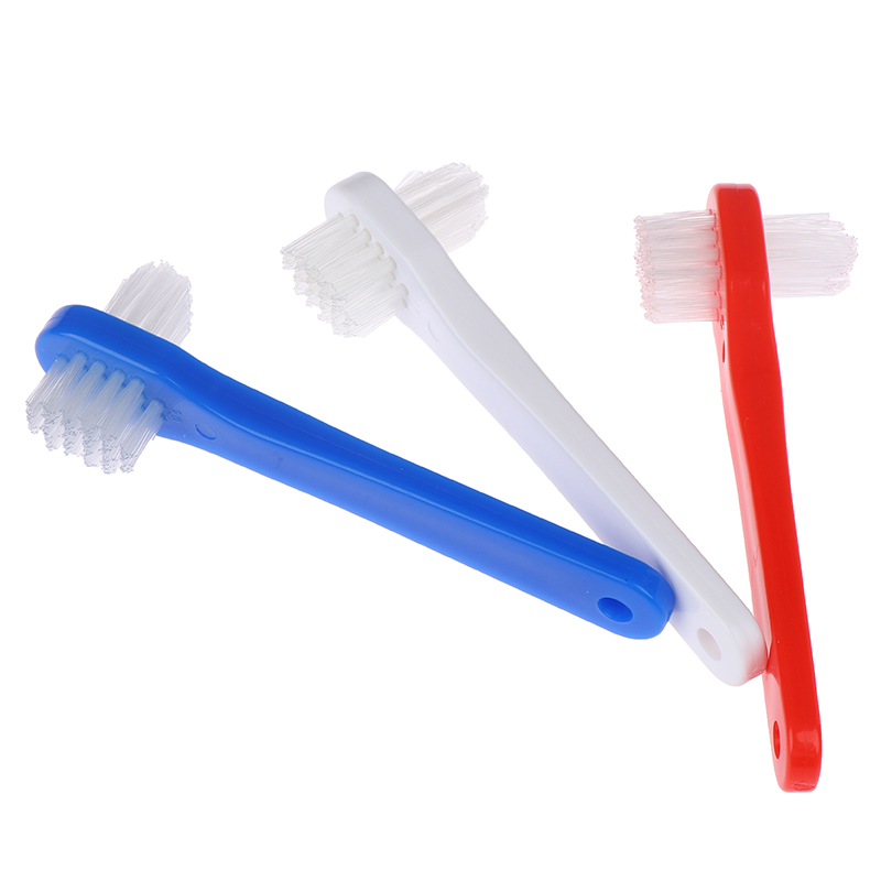 1 stks T-vorm Prothese Gewijd Plastic Borstel Tandenborstel Dual Head Valse Tanden Borstels Cleaner Voor Mondgezondheid