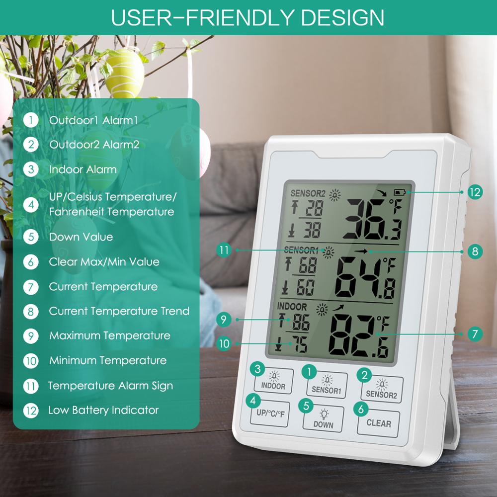 Wireless Digital Freezer Alarm Thermometer Fridge Home Indoor Outdoor Weather Forecast Thermometer