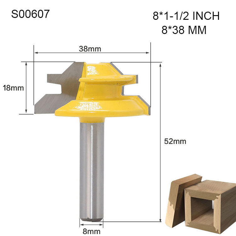 1/2 " 1/4 " 8mm- schachts 45- graden penfrees voor houtverbindingen houtbewerking frees rechte hoek cnc-gereedschapsbit: S00607