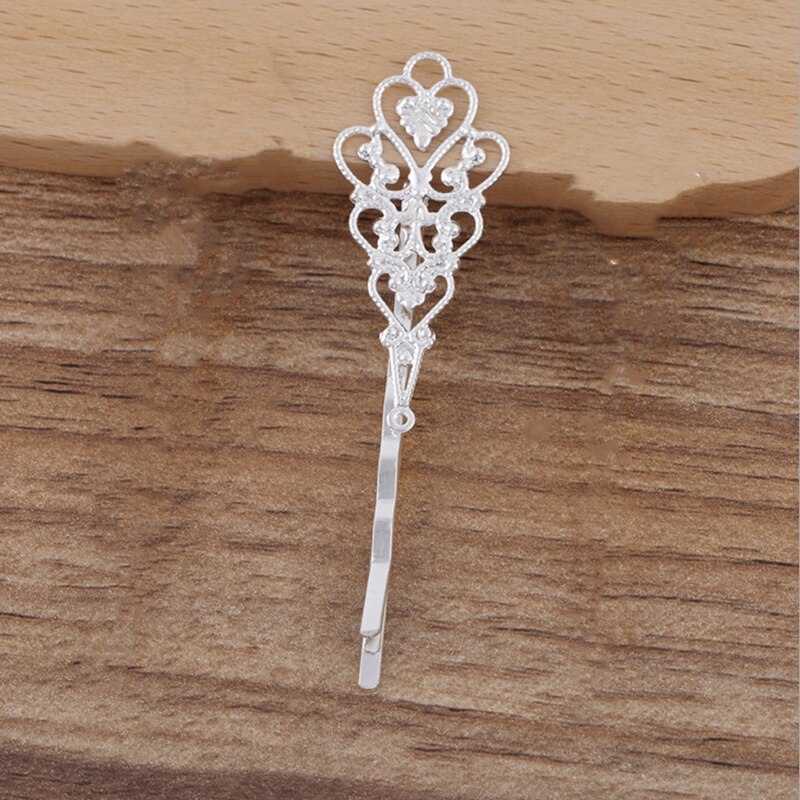 10Pcs Brons Vintage Bloem Spacer Alligator Haar Clips Bobby Pins Haarspelden Haarspeldjes Accessoires Voor Vrouwen Meisjes: Silver