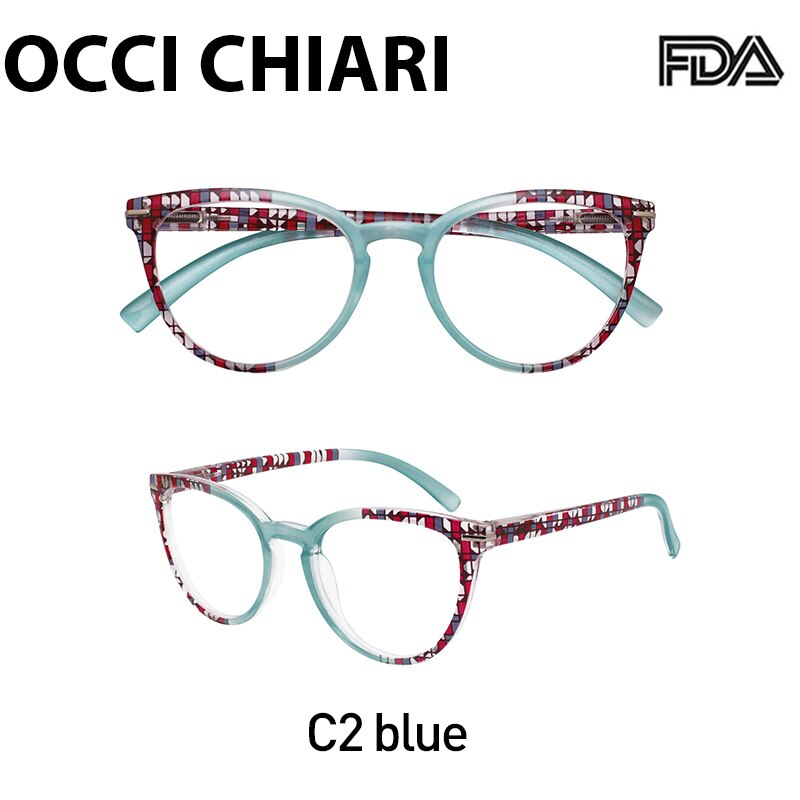 OCCI CHIARI, gafas de luz azul, Marcos cristal óptico gafas Vintage para mujer, gafas de ordenador transparentes, gafas graduadas para miopía, Marco óptico: C2 blue