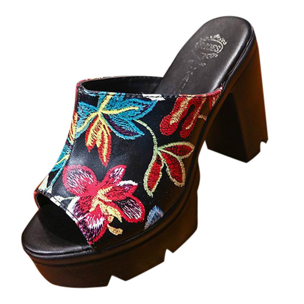 Wdhkun sko kvinder platform kile sandaler blomstret peep toe sko gummi strand sandaler sommer damer afslappet flatform sandalia: Sort / 38