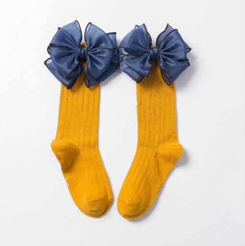Del bambino Del Bambino Sveglio Delle Ragazze del Ginocchio Alta Calzini e Calzettoni Bow-nodo Della Principessa del Cotone Calzino per 1-10Y: YELLOW / S