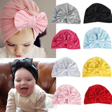 PUDCOCO Mädchen Jungen Baby Kind Bowknot Einfarbig Stretchy Turban Casual Hut Haar Kopf Wrap Kappe