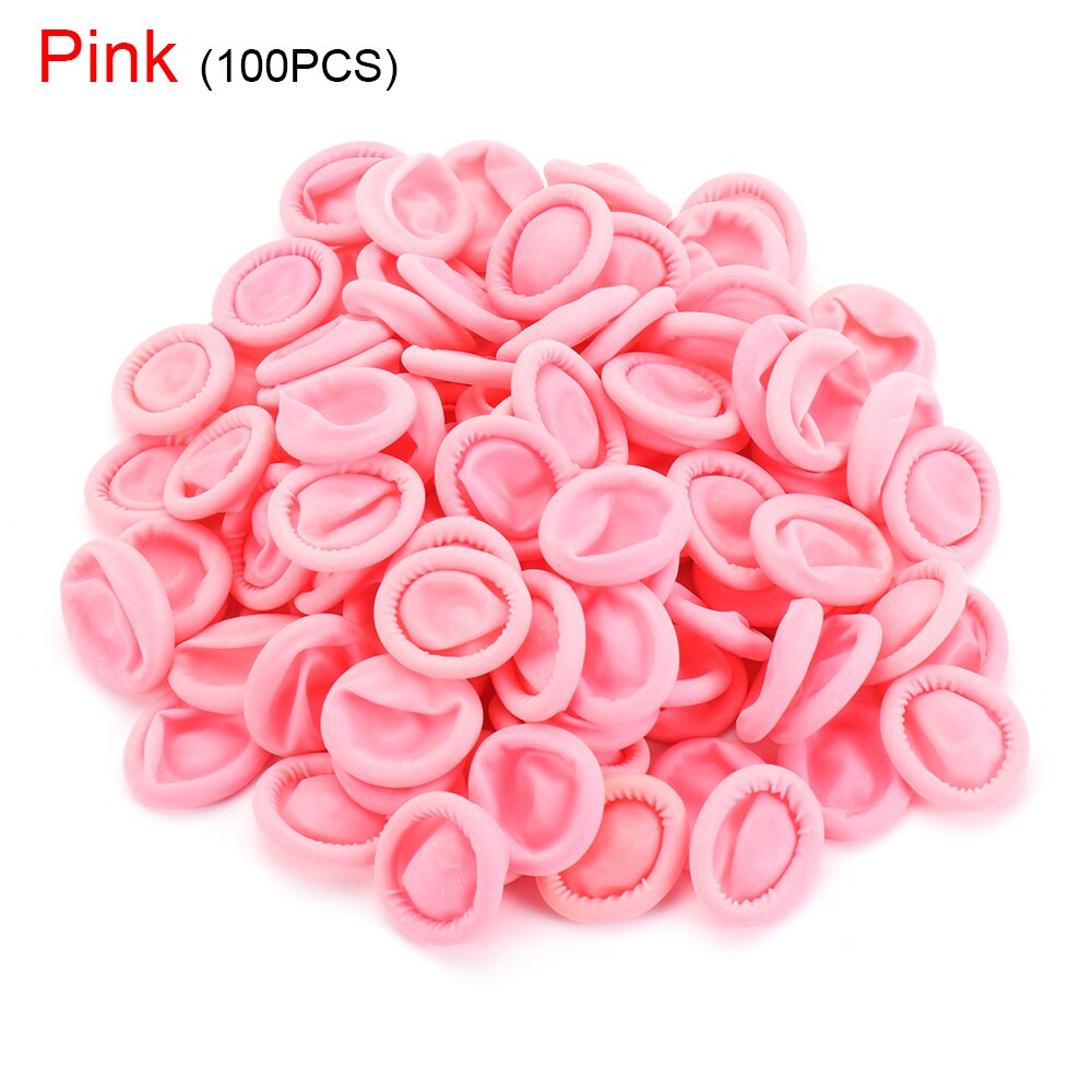 100 Pcs Disposable Fingertips Protector Gloves Rubber Non-slip Finger Cover Cots black/pink/white/yellow/orange Durable Tool: pink