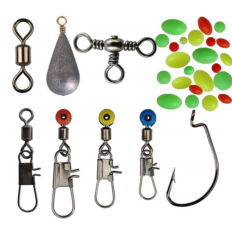 160pcs/box Fishing Accessories Kit, Including Jig Hooks Different Fishing Swivels Snaps Fishing Set with Tackle Box
