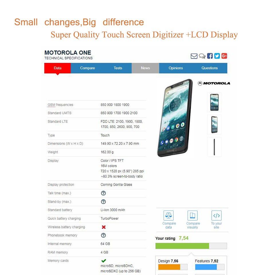 Para Motorola Moto una XT1941-1 XT1941-3 XT1941-4 pantalla táctil frente exterior Lente de Cristal del Panel del Moto uno LCD frente