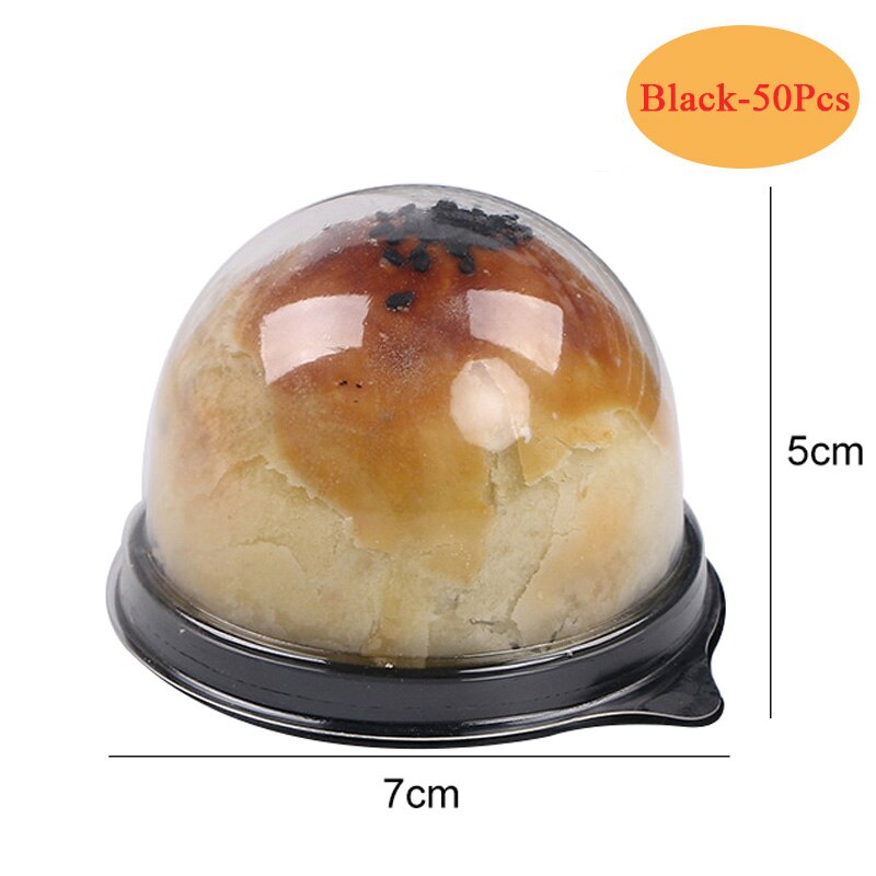 Caixa de empacotamento de cupcake 50 conjuntos, embalagens transparentes do bolo do casamento lembrancinhas para decoração da caixa de sanduíche de cheesecake festa: Round Black