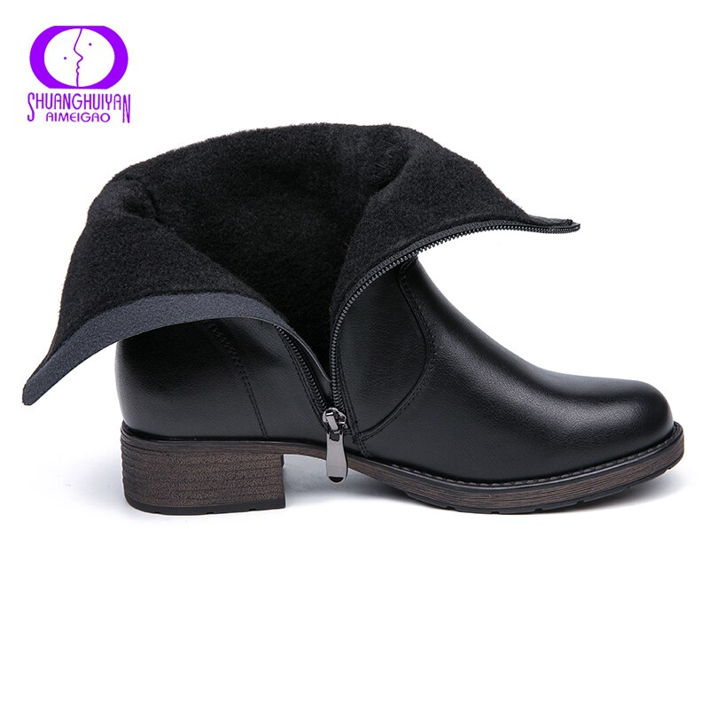 AIMEIGAO-Botas plisadas clásicas de lana para mujer, zapatos de cuero suave con cremallera, protección de trabajo ligera, impermeables, para invierno