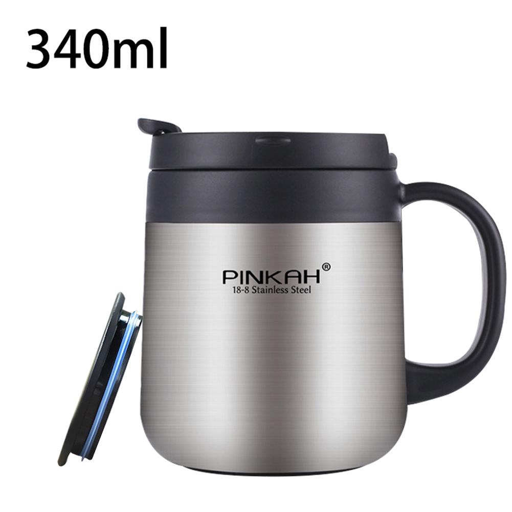 Thermos Mugs 340ml/460ml Business Style Stainless Steel Thermos Mugs Car Vacuum Flasks Coffee Tea Cups Thermol Water Bottle: Silver 340ml