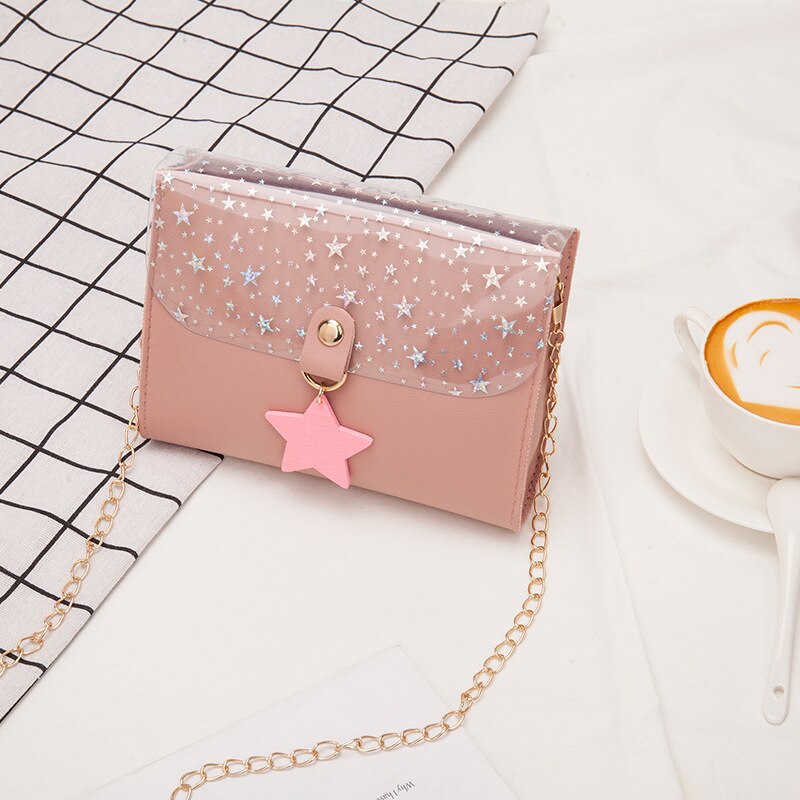 Koreaanse stijl dames schoudertas met sterhanger, slingbag met pailletten, mini-tas, handtassen en avondtassen