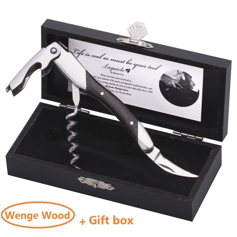 Laguiole saca-rolhas abridor de vinho faca punho de madeira sommelier cerveja pode abridores de garrafa folha de aço inoxidável cortador utensílios de cozinha: Wenge  Wood Box