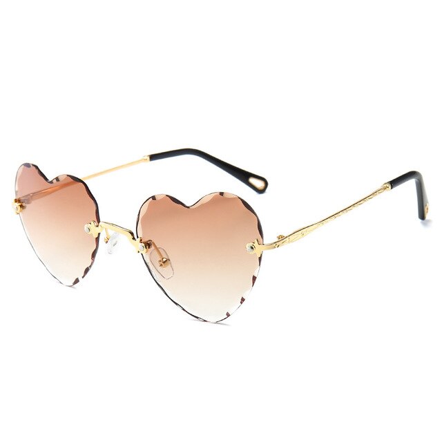 Love heart randløse solbriller kvinder luksus mærke hjerteformede drev solbriller slik farve linse plast oculos: B