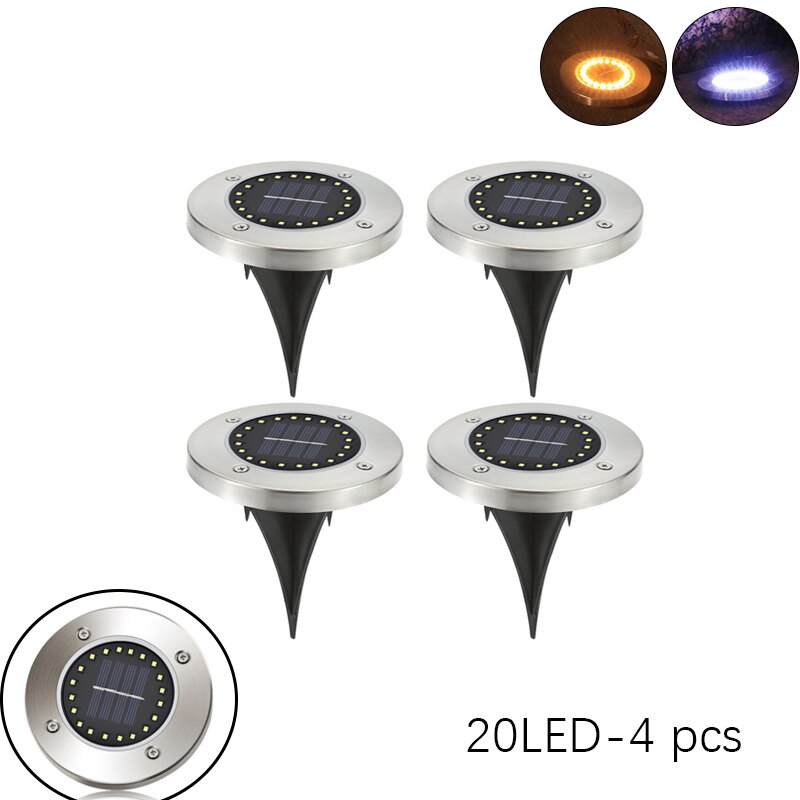 Outdoor Solar Powered Ground Light Waterproof Garden Pathway Deck Lights With 8/12/20 LED Lamp for Home Yard Driveway Lawn Road: 20LED 4pcs / Warm light