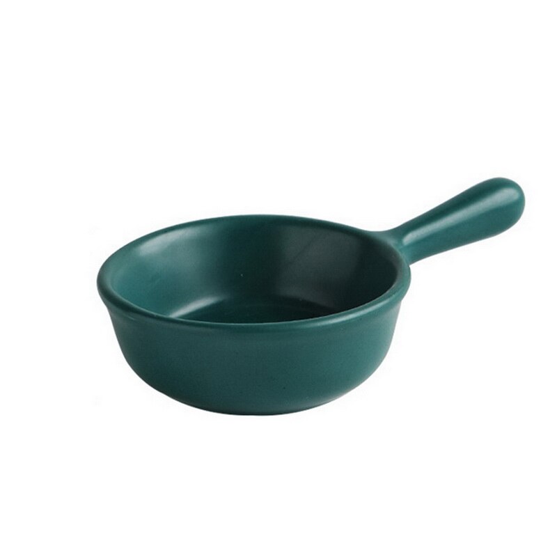 Nordic Ceramic Salad Bowl With Handle Breakfast Cereal Fruit Bowl Solid Color Dessert Soup Noodle Bowl Microwave Oven Special: Green