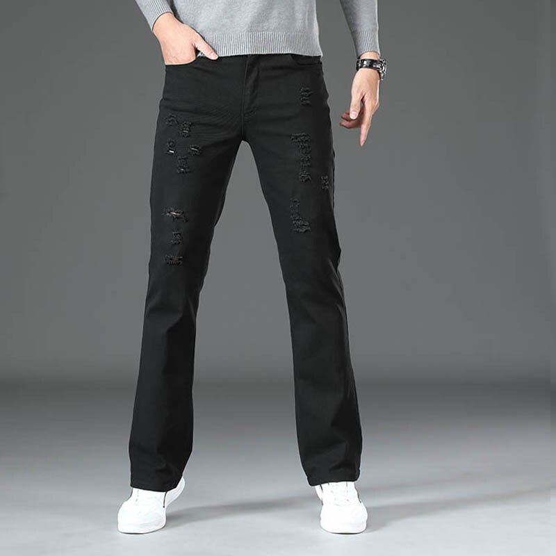 Jeans Mannen Mannen Black Ripped Denim Micro Flared Broek Klassiek Grote Flared Broek: 28