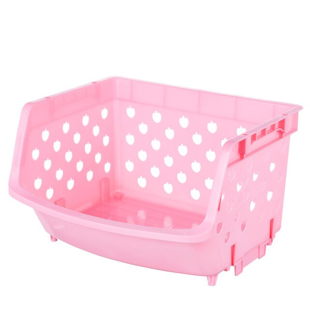 1Pcs Plastic Can Be Stacked Storage Basket Fruit And Vegetables Holders Rack Store Many Debris Kitchen Tools FY0047: Pink