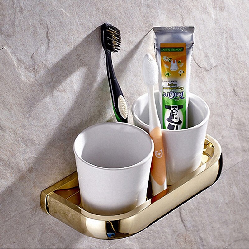 Luxe Douche Badkamer Accessoires Set, Handdoek Ring, Papier Houder, Kapstok, Wc Borstel, gepolijst Gold, Bad Hardware