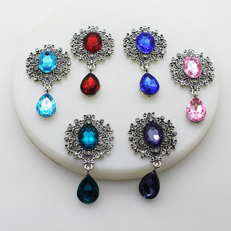 Retro Silver Rhinestone Vlakke Achterkant Broche 46*25Mm 10 Stks/partij Geweven Kleding Accessoires Bruiloft Decoratie Productie