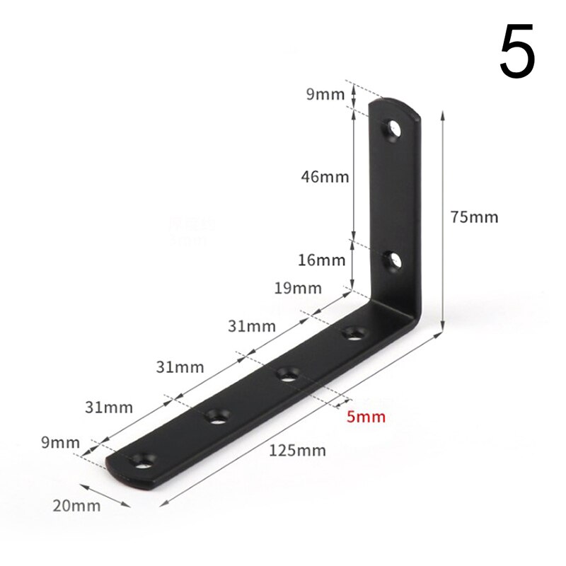 Thickened Stainless Steel,laminate Support, L Shape Fixed Bracket Connector, 90 Degree Right Angle, Black Corner Code: N20-125x75