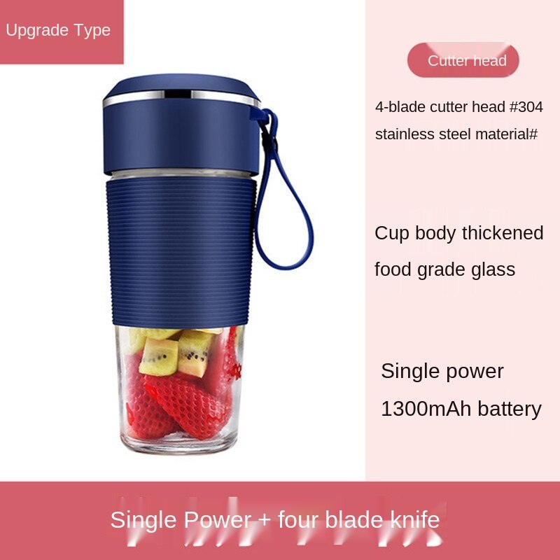 Handheld Blender Portable Mini Mixer Rechargeable USB Electric Juicer Lemon Orange Squeezer Fresh Juice Cup: blue 4 blade