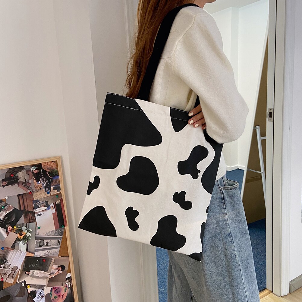 Modello di mucca borse per la spesa donna tela Harajuku Sweet Girls Ulzzang coreano per il tempo libero popolare semplice Chic Shopper femminile Chic Ins