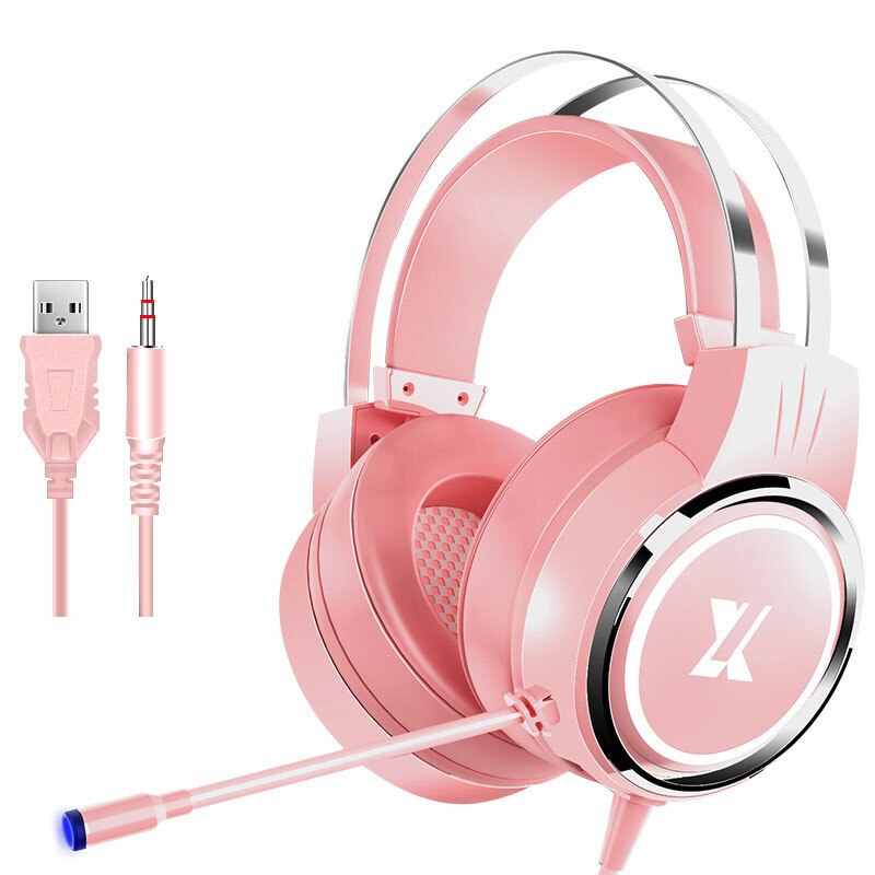 Pinkfarbenes usb-kabel-headset, kopfhörer, pc-spieler, stereo-headset, elastisches, verstellbares mikrofon, headset für büroangestellte, laptop/pc/mobiltelefon
