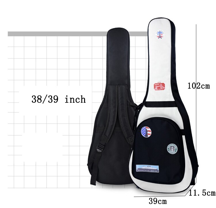 Neue 39/40/41 Zoll Akustische Klassische Gitarre Tasche Fall Rucksack Einstellbare Schulter Gurt Tragbare Verdicken Padded Schwarz: 38 39 inch White