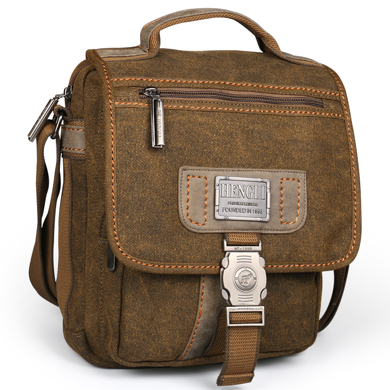 Ruil bolsa masculina retro lona sacos de ombro lazer resistente ao desgaste cruz saco do mensageiro unisex casual pacote crossbody: Marrom