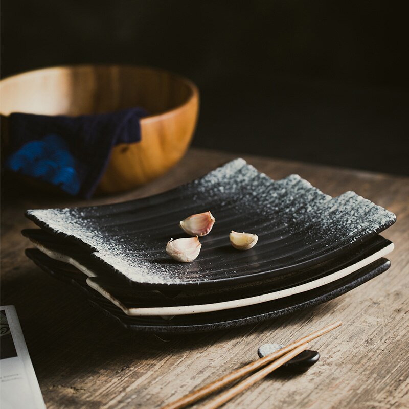 FANCITY Retro ceramic plate, irregular dinner plate, sushi plate, restaurant special-shaped plate