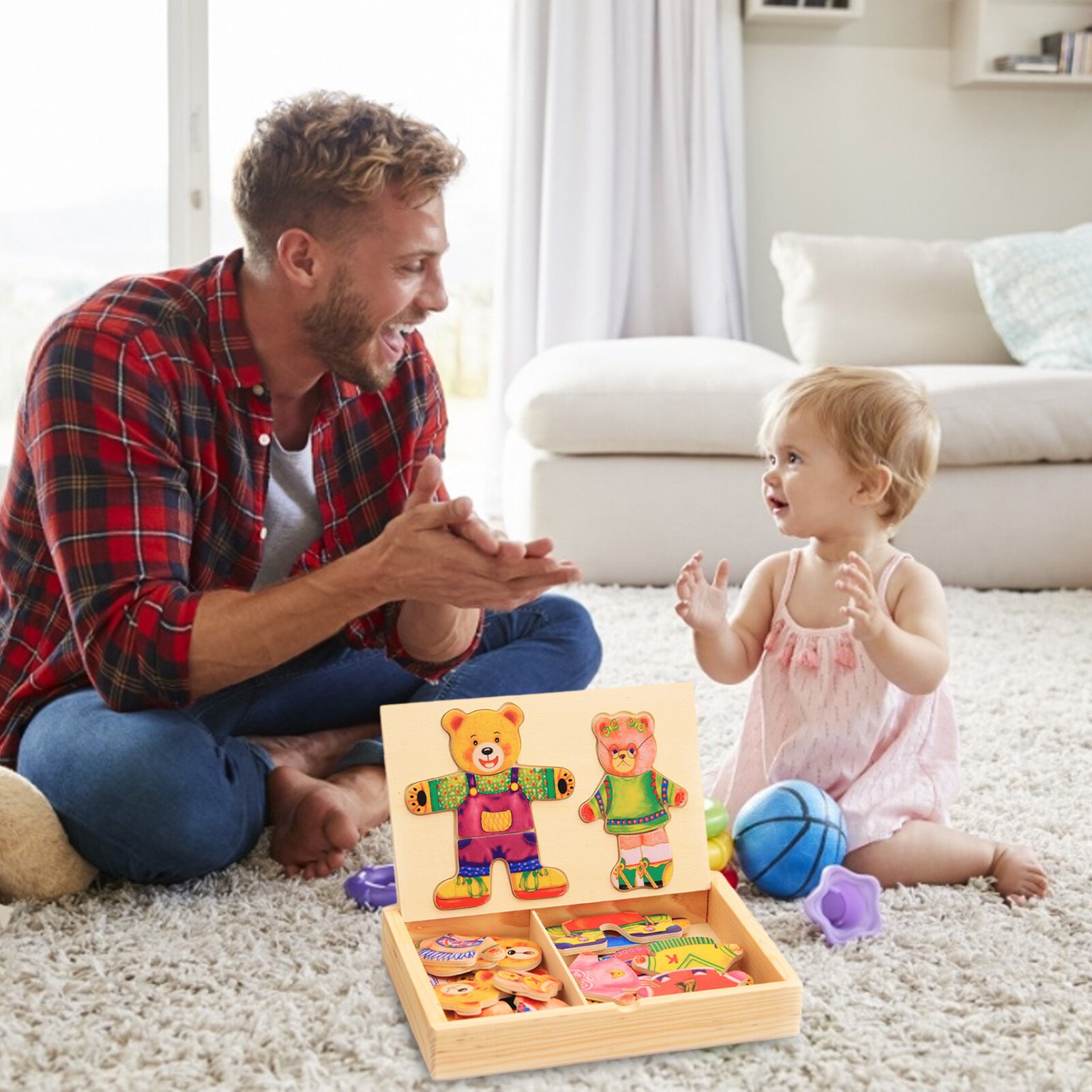 Kids Basic Vaardigheden Houten Puzzel Jurk Je Beer Leren Educatieve Hout Jigsaw Board Speelgoed Cadeau Voor Kinderen L5