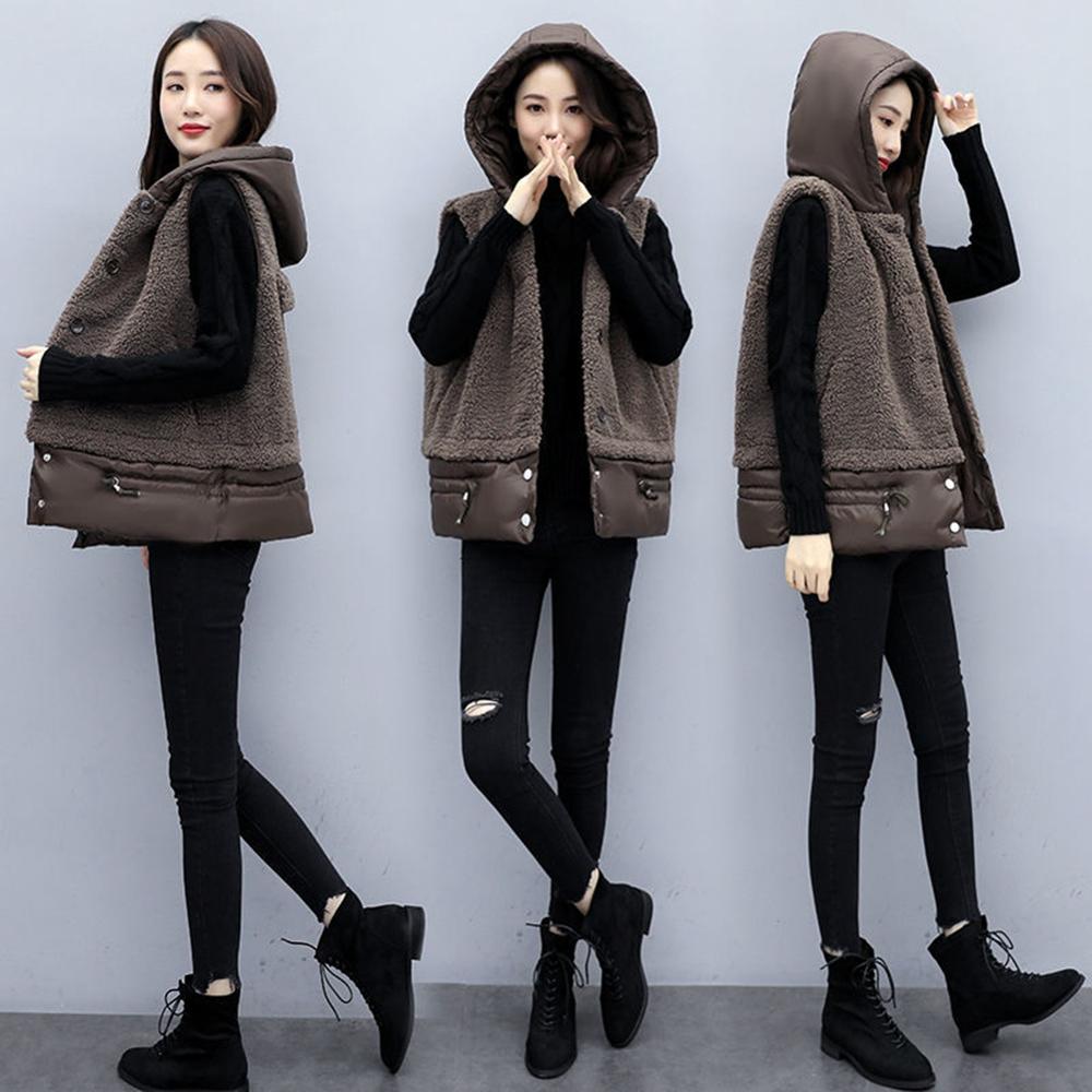 Dames lmitation lamswollen vest winter warm plus size 3xl mouwloos jasje dikke capuchon rits vest gilet dames