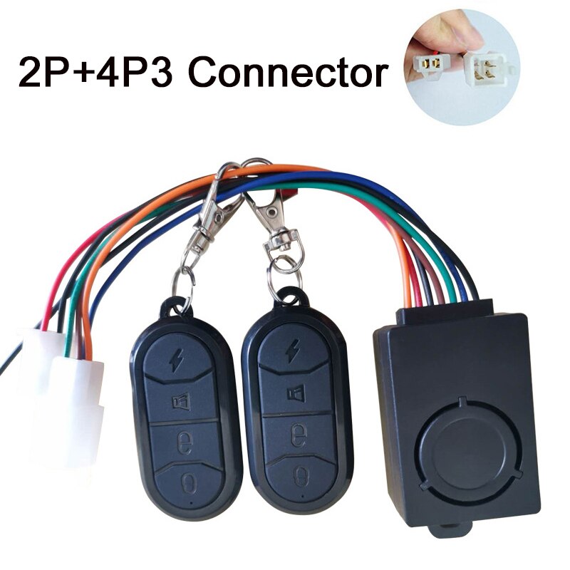 E-bike Alarm System 48V 60V 72V with Two Switches for Electric Bicycle/Scooter/Motorcycle/Tricycle/Ebike/Brushless Controller: 2P 4P3 Connector