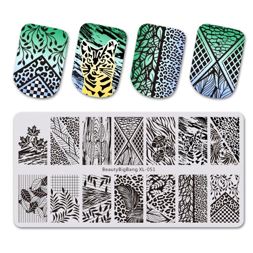Beautybigbang Nail Art Stamping Plate Stainless Steel 12cm Butterfly Flower Plaid Bird Image Nail Stamping Template Mold XL-042: XL-051