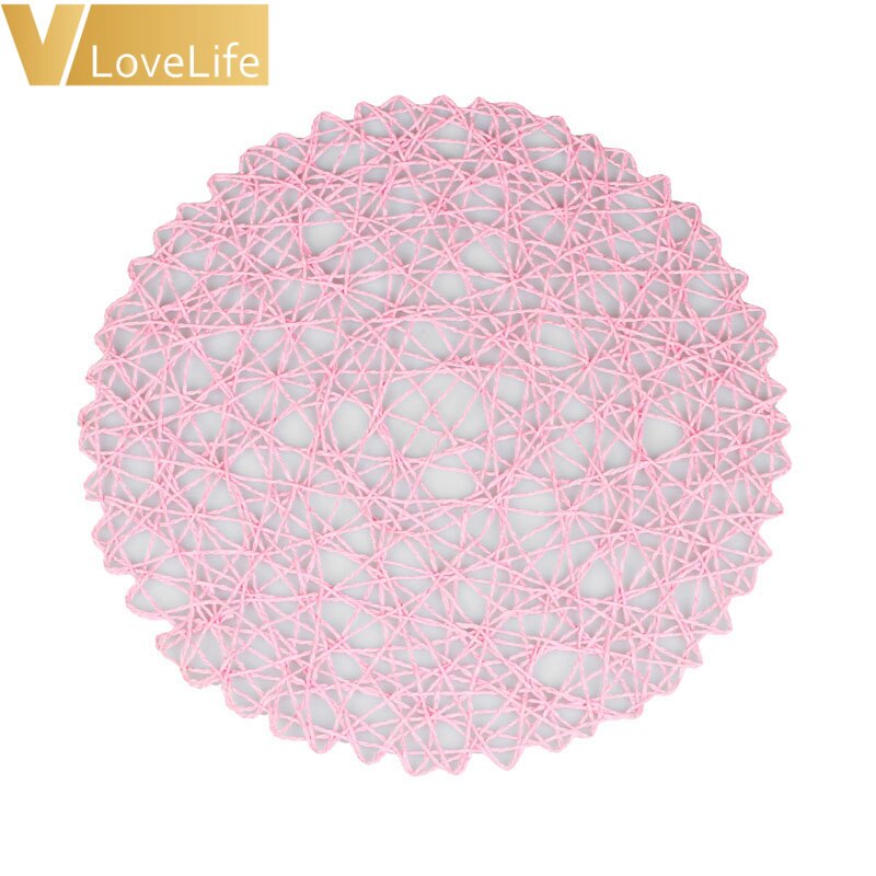 6 stk papirreb mesh rundt bord dækkeservietter hjemmekøkken jule børn gør-det-selv dekorationspuder 38*38cm borddekoration: Lyserød