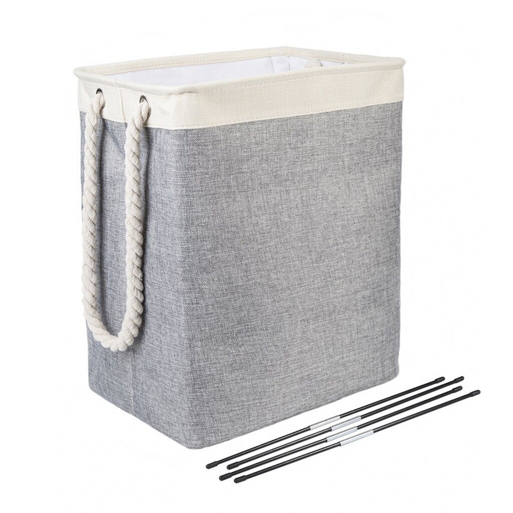 Foldable fabric laundry basket with Handles Cotton linen linen clothes storage bucket basket square laundry basket: Gray