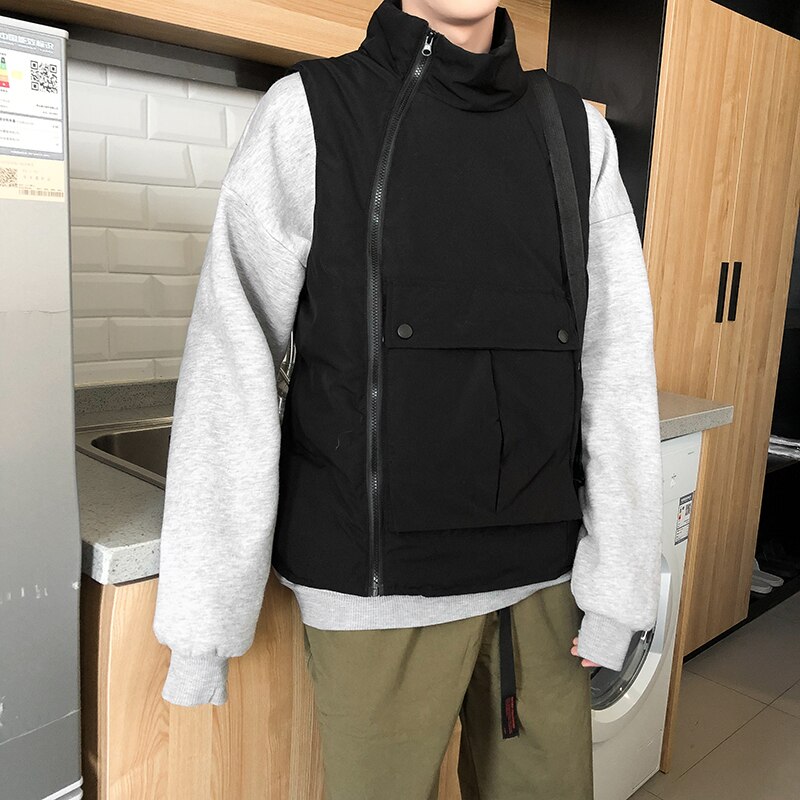 Vesten Mannen Kant Ritsen Zakken Solid Chic Warm Retro Grote Maat 2XL Oversize Heren Cargo Vest Dagelijks Uitloper Ulzzang Chic