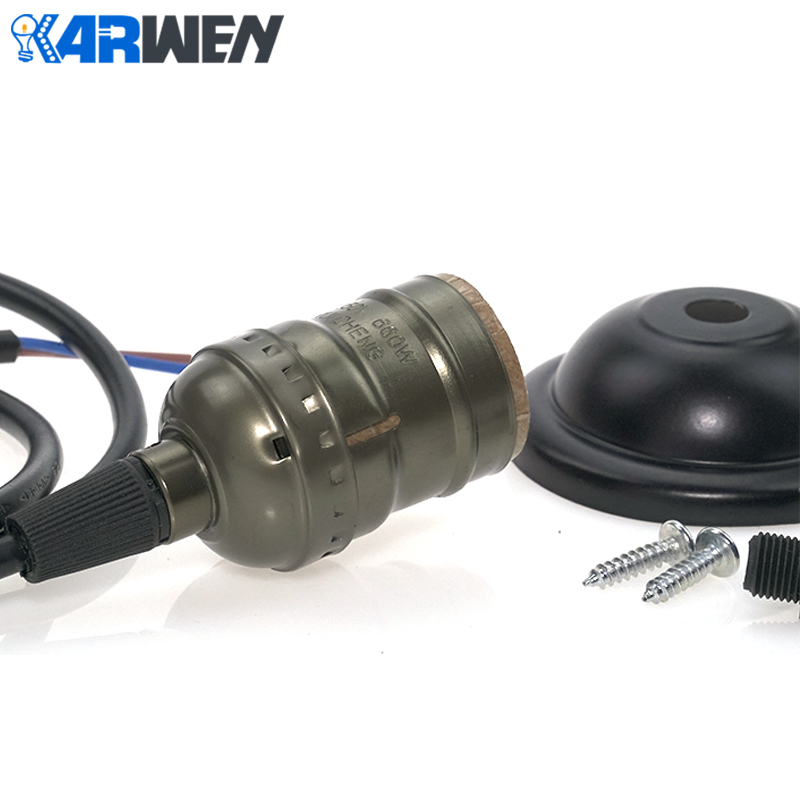 Base de bombilla Edison E27, soporte de lámpara de bronce colgante, enchufe de tornillo de 110V/220V con interruptor/Cadena de cobre + Hierro con agarre de cable de 1,2 M